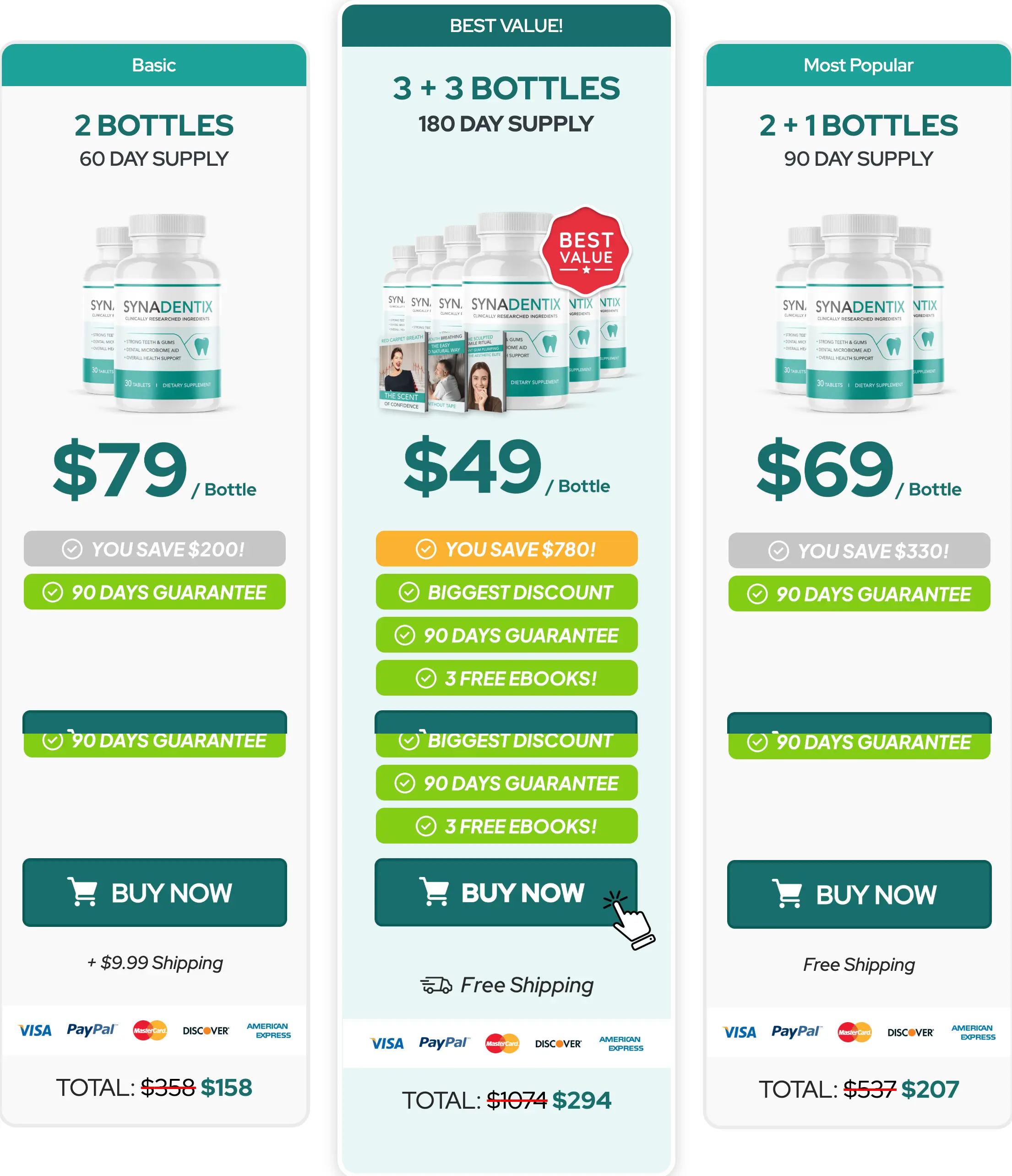 Two bottles $158 plus $9.99 shipping, six $294 free US shipping, three $207 free US shipping